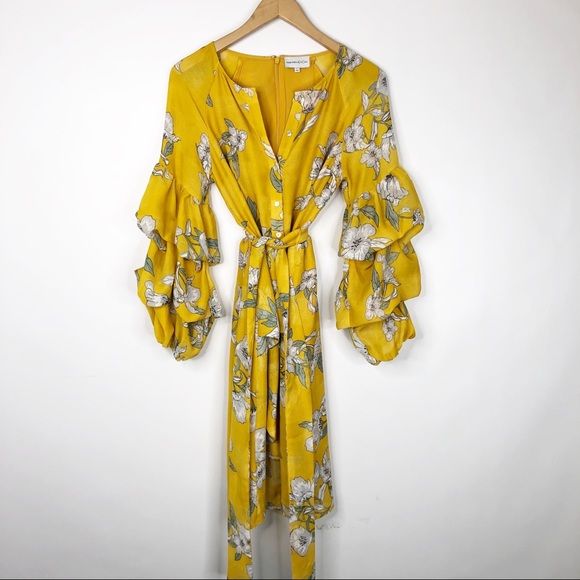 Chriselle x J.O.A. Yellow Tiered Sleeve Mini Dress - Picture 3 of 10